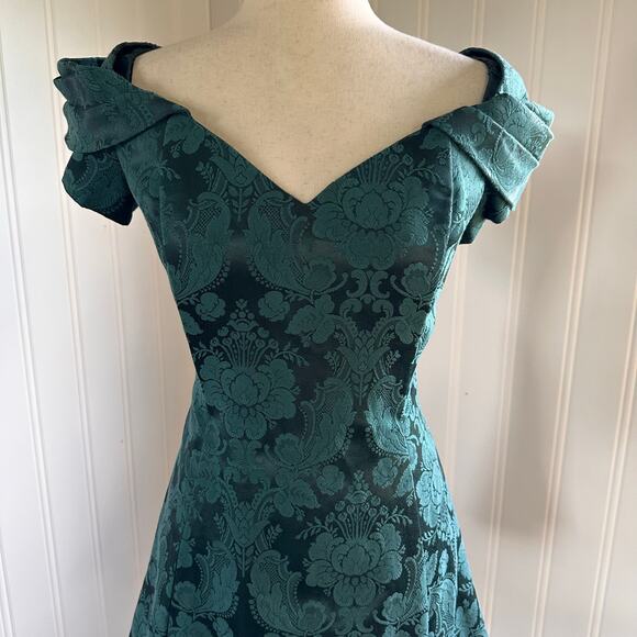 Vintage 80s/90s Coquette Brocade Mini Dress 12 - Picture 2 of 8